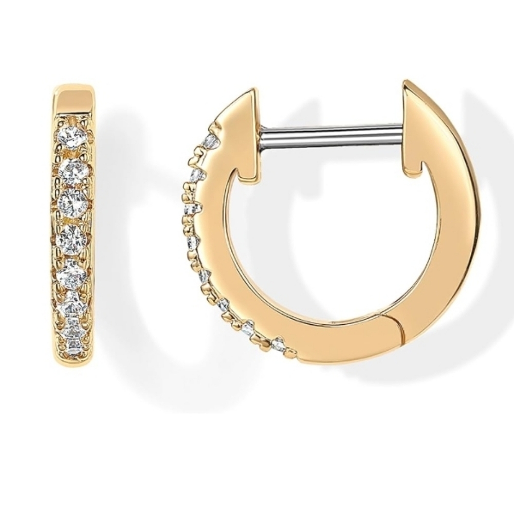 14K Gold Plated Cubic Zirconia Cuff Huggie Stud Earrings